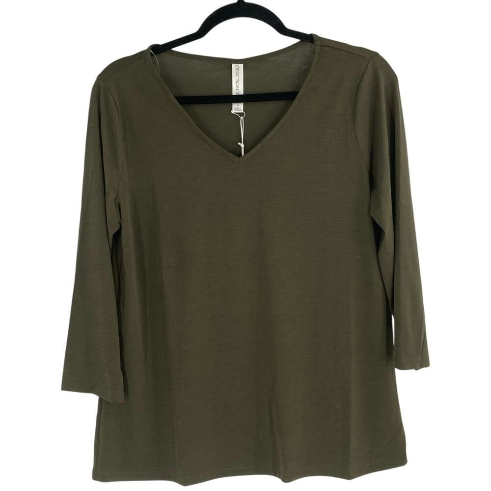 Dear Scarlett Olive Green Wrinkle Free V Neck Blouse Women’s Small NEW
